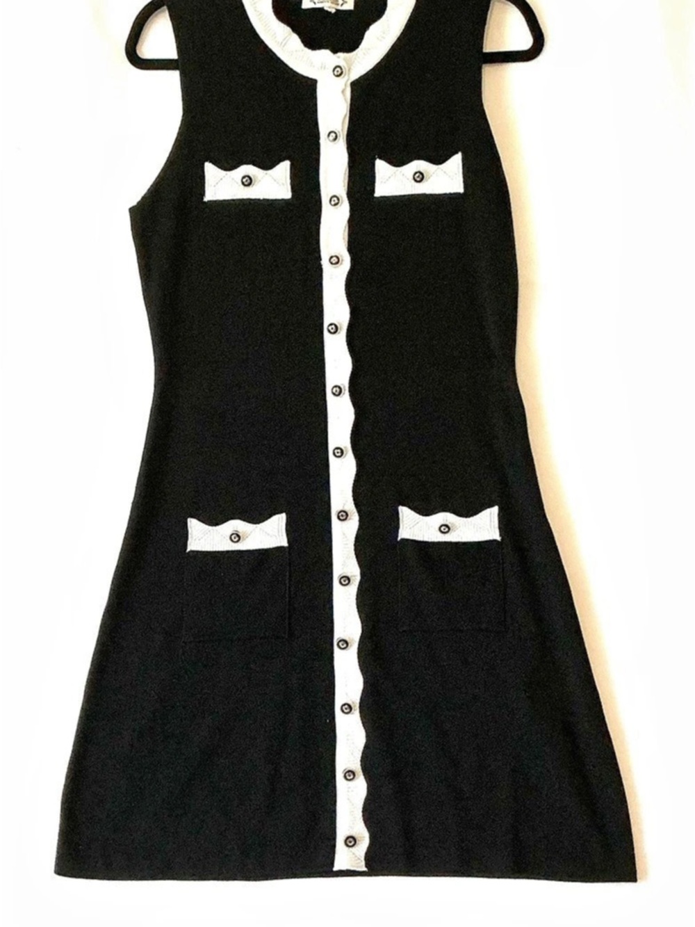 Nanette Lepore Sweater Dress SzMD Black/White Knit Button Down Pocket Sleeveless